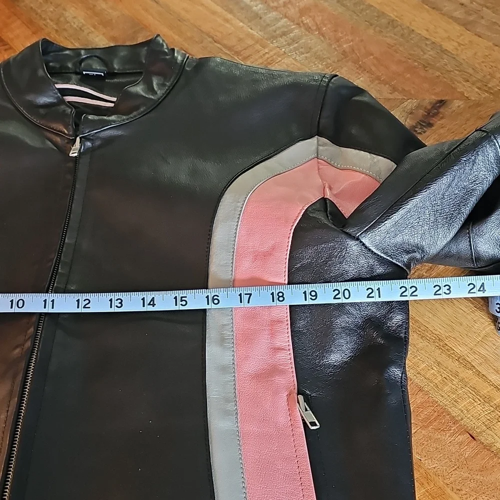 Cycle Leather Jacket XL Pink Gray Black - Picture 11 of 14
